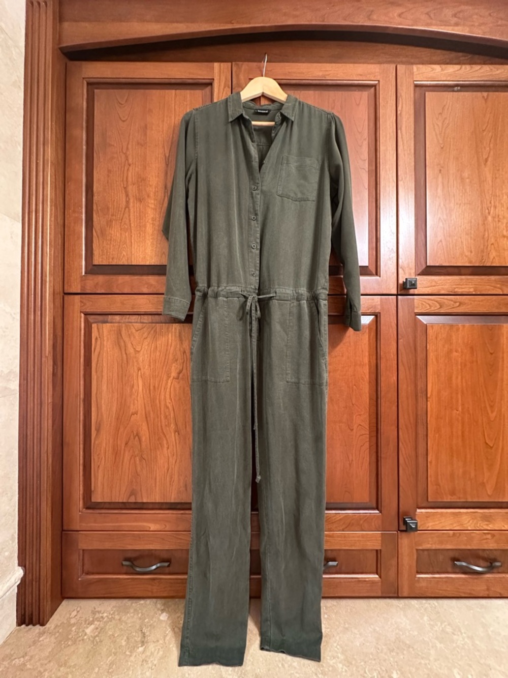 Kookai Olive Utility Jumpsuit with Drawstring Waist